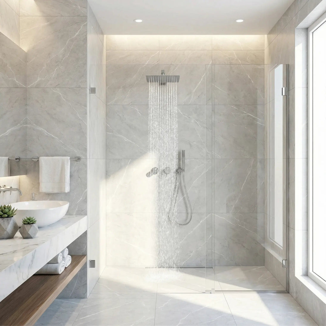 Gun Grey Wall Mounted Shower System – Brass 2 - Function Bath Mixer - 2 ways wall mounted shower kitBathroomLux