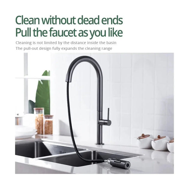 Gunmetal Pull - Out Spout Kitchen Faucet – 360° Rotating Single - Handle - Kitchen Faucet Pull - OutBathroomLux