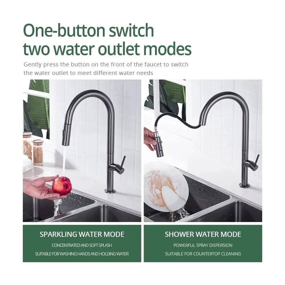 Gunmetal Pull - Out Spout Kitchen Faucet – 360° Rotating Single - Handle - Kitchen Faucet Pull - OutBathroomLux