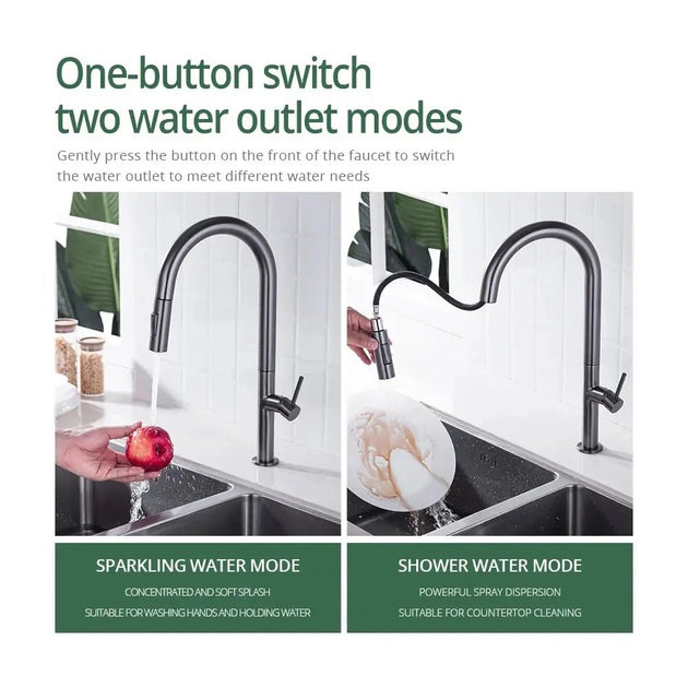 Gunmetal Pull - Out Spout Kitchen Faucet – 360° Rotating Single - Handle - Kitchen Faucet Pull - OutBathroomLux