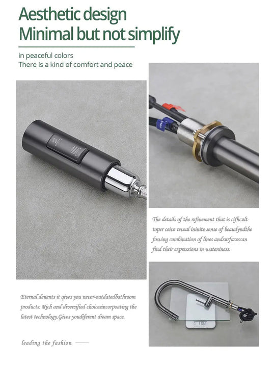 Gunmetal Pull - Out Spout Kitchen Faucet – 360° Rotating Single - Handle - Kitchen Faucet Pull - OutBathroomLux