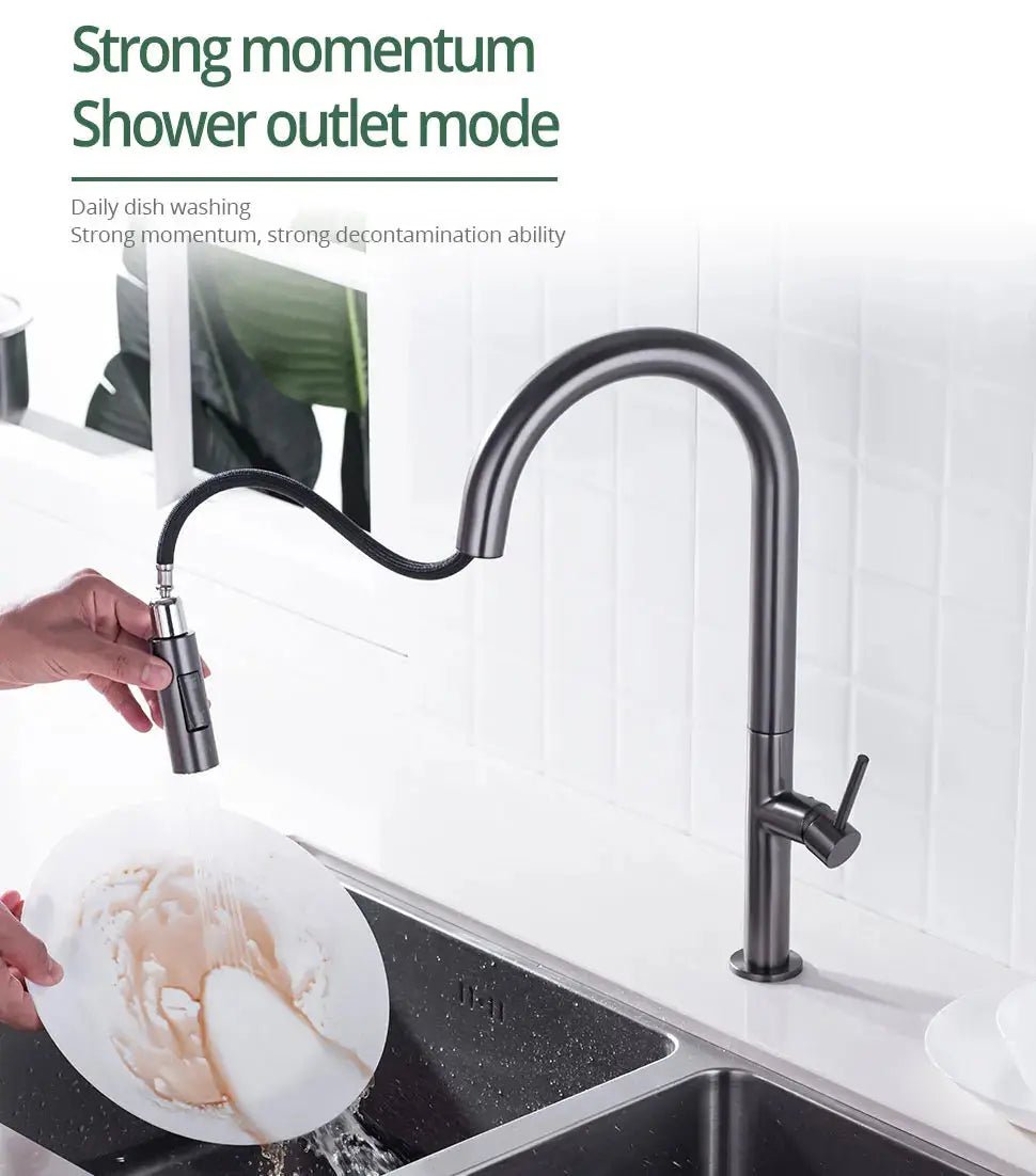 Gunmetal Pull - Out Spout Kitchen Faucet – 360° Rotating Single - Handle - Kitchen Faucet Pull - OutBathroomLux