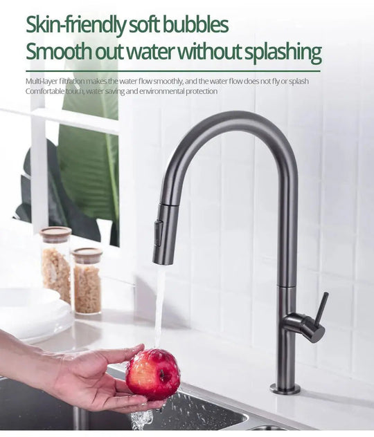 Gunmetal Pull - Out Spout Kitchen Faucet – 360° Rotating Single - Handle - Kitchen Faucet Pull - OutBathroomLux