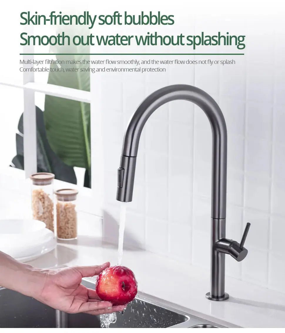Gunmetal Pull - Out Spout Kitchen Faucet – 360° Rotating Single - Handle - Kitchen Faucet Pull - OutBathroomLux
