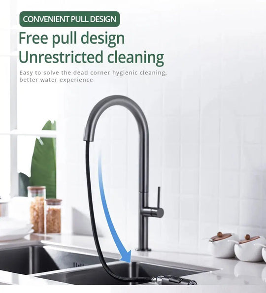 Gunmetal Pull - Out Spout Kitchen Faucet – 360° Rotating Single - Handle - Kitchen Faucet Pull - OutBathroomLux