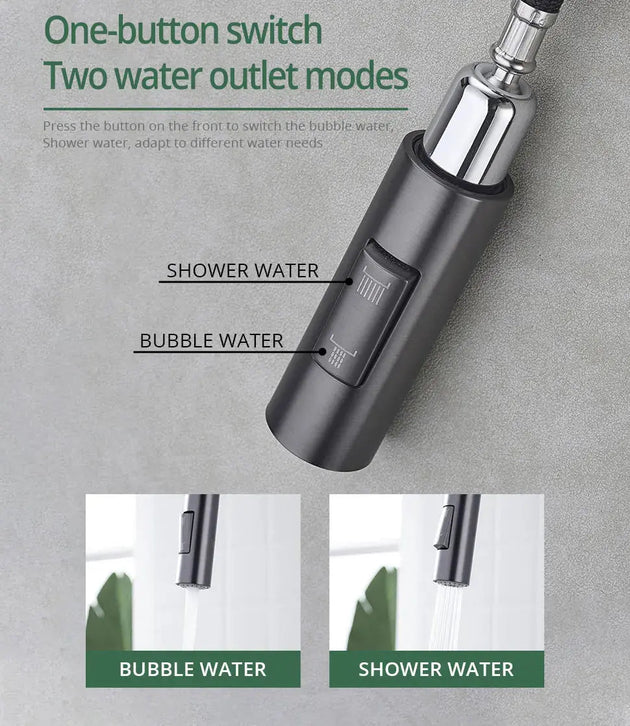 Gunmetal Pull - Out Spout Kitchen Faucet – 360° Rotating Single - Handle - Kitchen Faucet Pull - OutBathroomLux