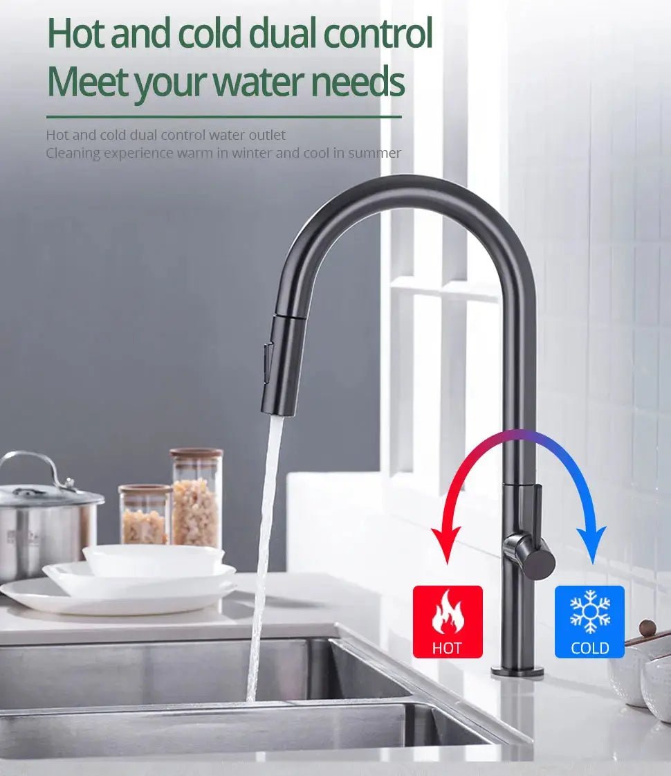 Gunmetal Pull - Out Spout Kitchen Faucet – 360° Rotating Single - Handle - Kitchen Faucet Pull - OutBathroomLux