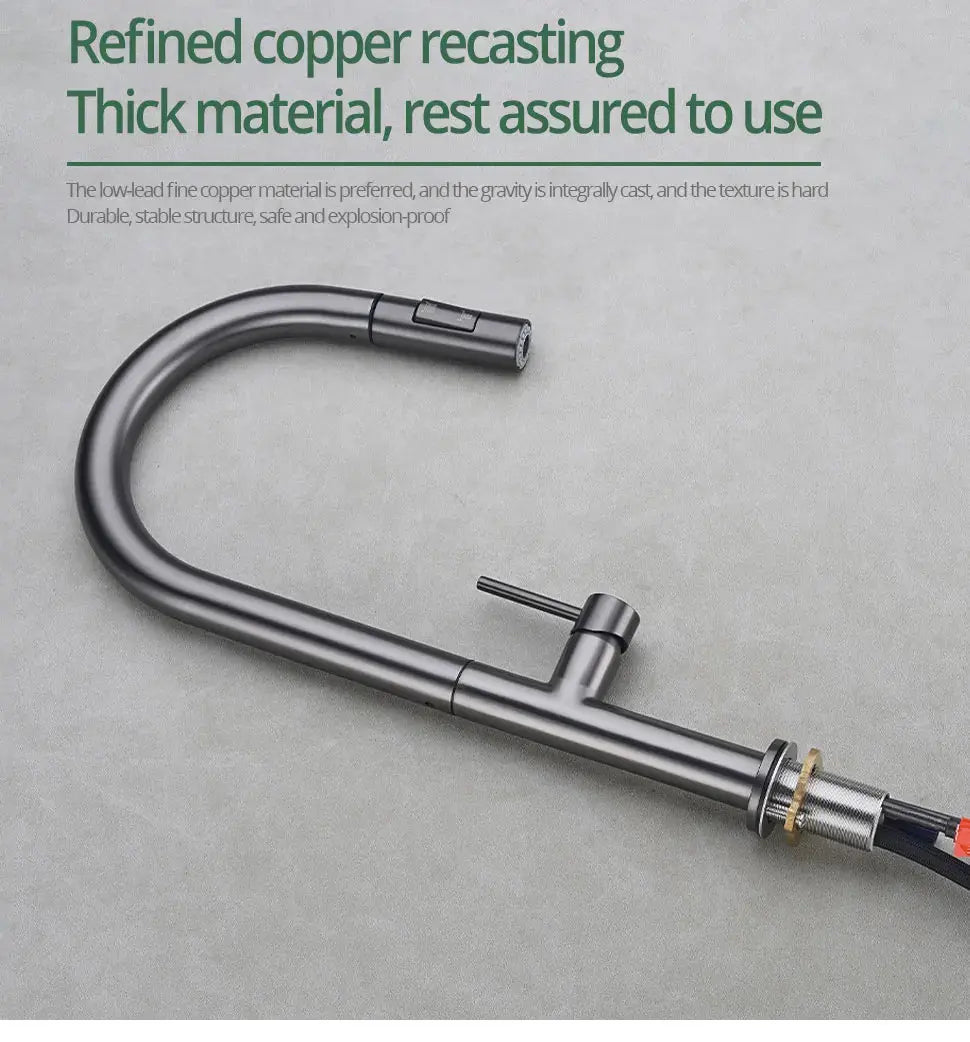 Gunmetal Pull - Out Spout Kitchen Faucet – 360° Rotating Single - Handle - Kitchen Faucet Pull - OutBathroomLux