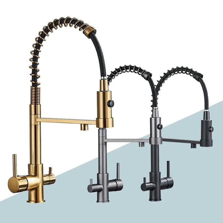 Harmony Pull Down 3 - Way Filter Kitchen Faucet In Gold - kitchenBathroomLux