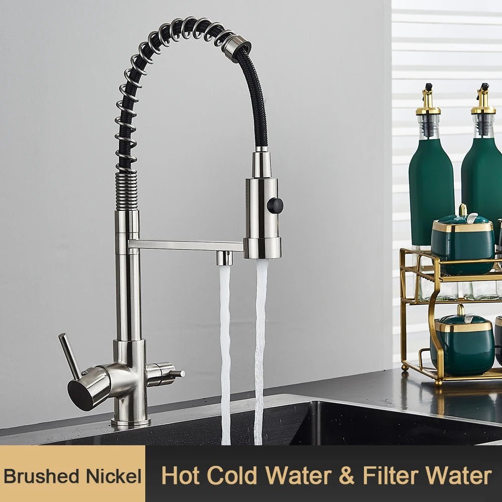 Harmony Pull Down 3 - Way Filter Kitchen Faucet In Gold - kitchenBathroomLux