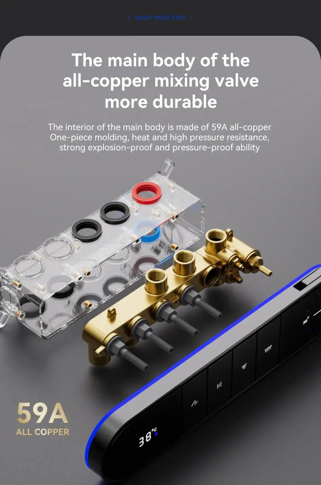 High - End Concealed Thermostatic Shower Set – 4 - Function Brass Wall - Mounted System - digital showerBathroomLux