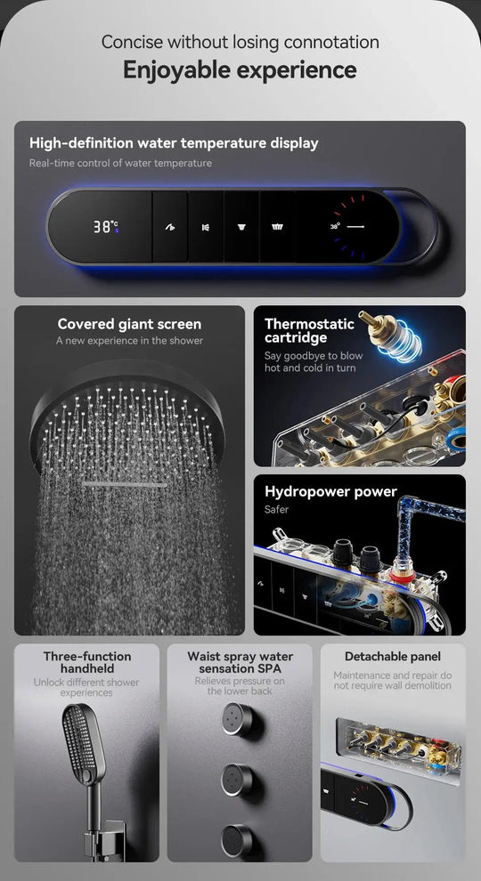 High - End Concealed Thermostatic Shower Set – 4 - Function Brass Wall - Mounted System - digital showerBathroomLux