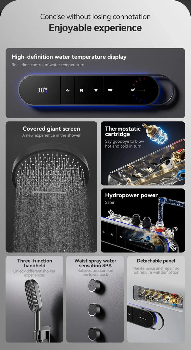 High - End Concealed Thermostatic Shower Set – 4 - Function Brass Wall - Mounted System - digital showerBathroomLux