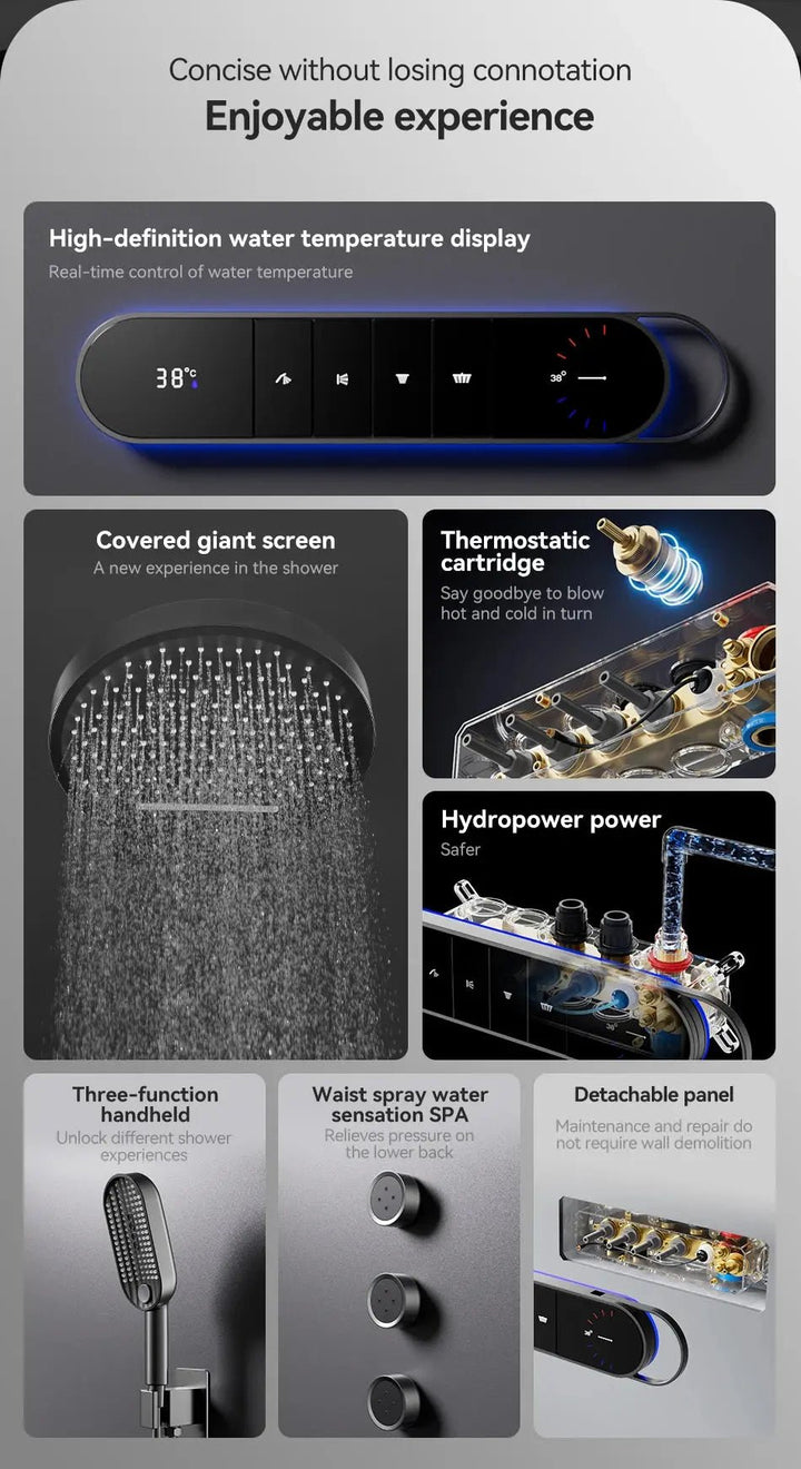 High - End Concealed Thermostatic Shower Set – 4 - Function Brass Wall - Mounted System - digital showerBathroomLux