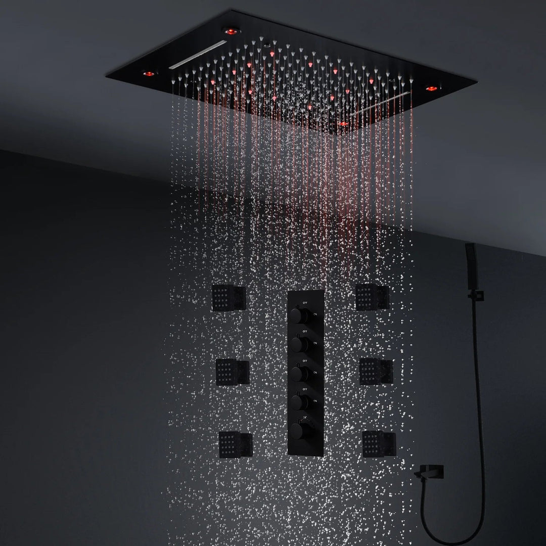 IluminateFlow 2024 led Shower Set Rainfall Waterfall Showerhead System Thermostatic - BathroomLux