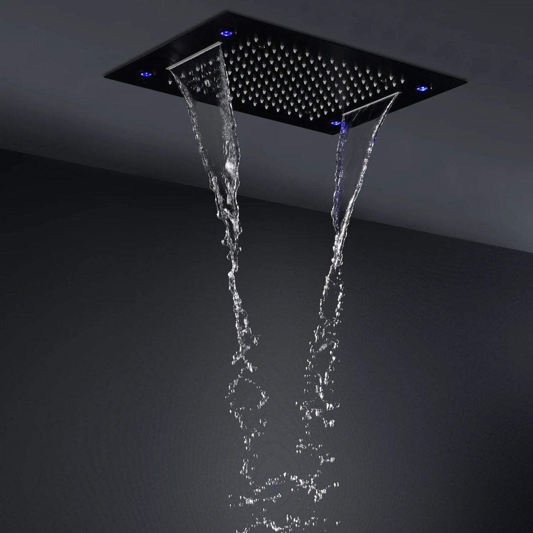 IluminateFlow 2024 led Shower Set Rainfall Waterfall Showerhead System Thermostatic - BathroomLux