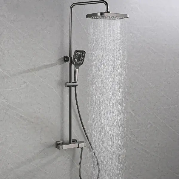 Smesiteli Gun Gray Brass Thermostat Shower System Sets Diverter Valve Kit Mixer Tap Hand Held Head Wall Spout Bathroom Faucet BathroomLux