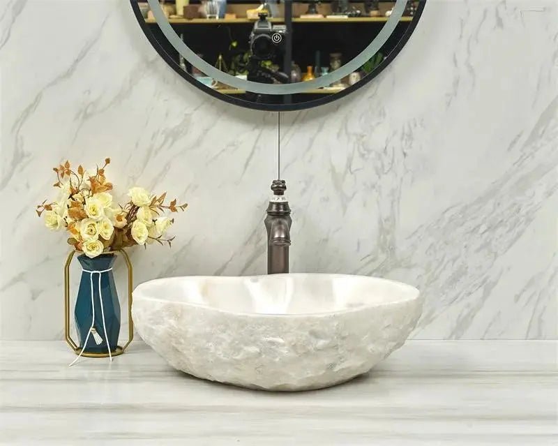 Irregular Edge White Stone Bathroom Sink Bowl – Modern Countertop Basin - Irregular EdgeBathroomLux
