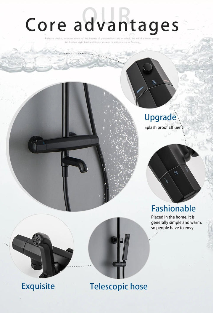 Jetblack Thermostatic Shower Faucet - 5 years Warranty - BathroomLux