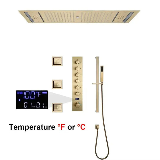 Large LED Music Ceiling Rainfall Shower Set – Thermostatic Brass - Ceiling Rainfall Shower SetBathroomLux