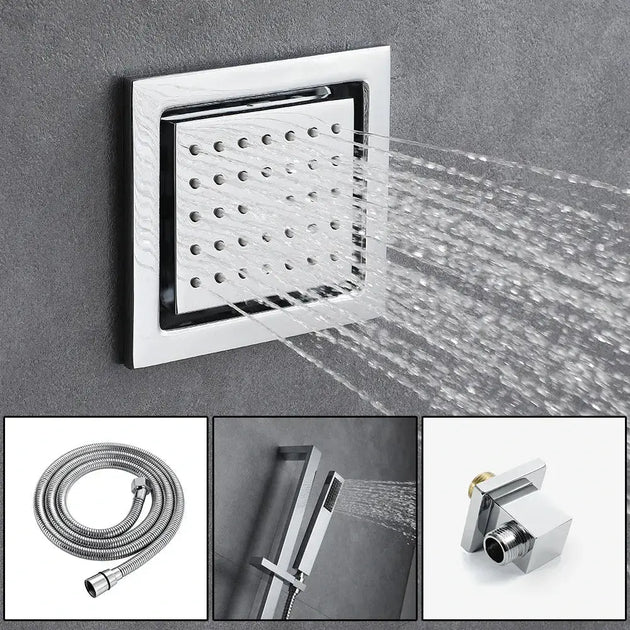 Large LED Music Ceiling Rainfall Shower Set – Thermostatic Brass - Ceiling Rainfall Shower SetBathroomLux