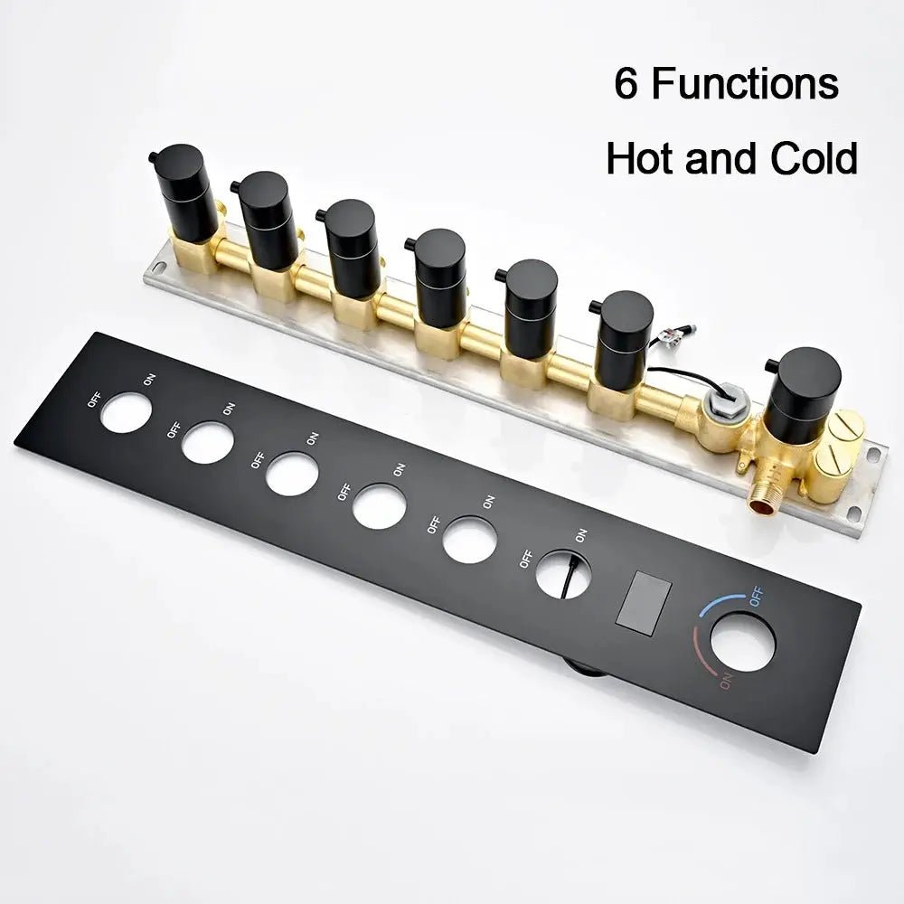 Large LED Music Ceiling Rainfall Shower Set – Thermostatic Brass - Ceiling Rainfall Shower SetBathroomLux