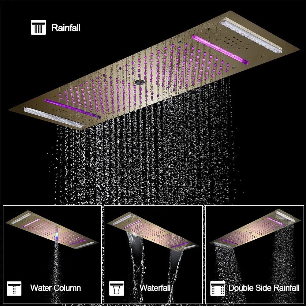 Large LED Music Ceiling Rainfall Shower Set – Thermostatic Brass - Ceiling Rainfall Shower SetBathroomLux
