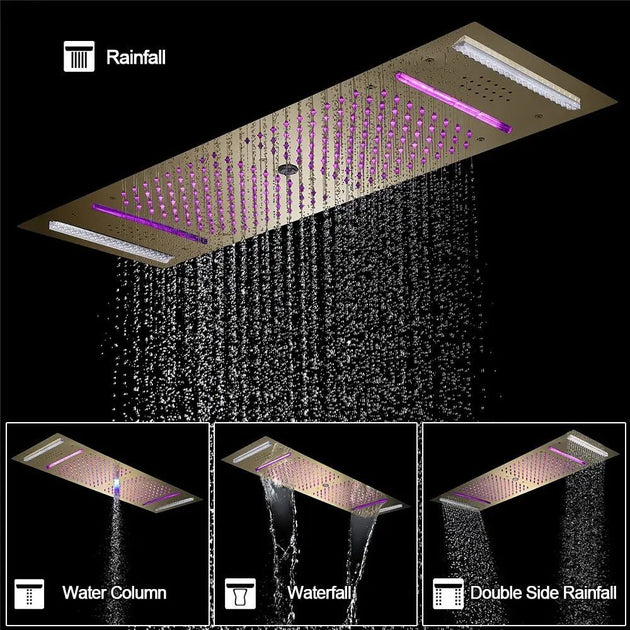 Large LED Music Ceiling Rainfall Shower Set – Thermostatic Brass - Ceiling Rainfall Shower SetBathroomLux