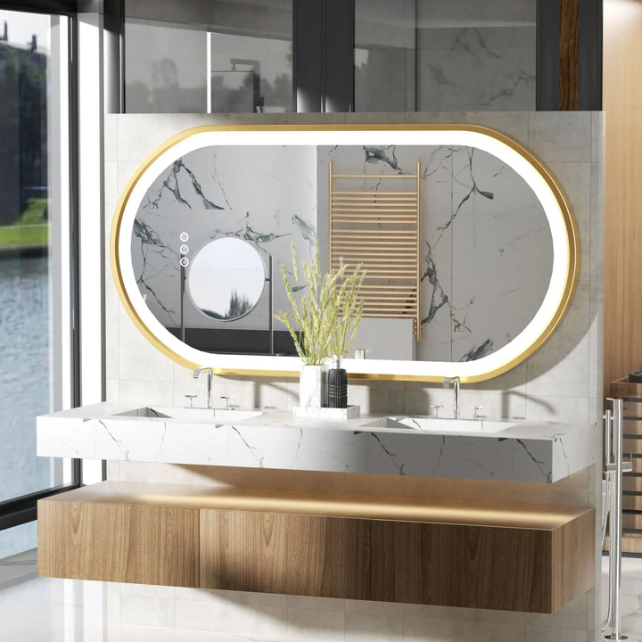 Large LED Oval Bathroom Mirror with Stepless and Anti - Fog Memory - BathroomLux