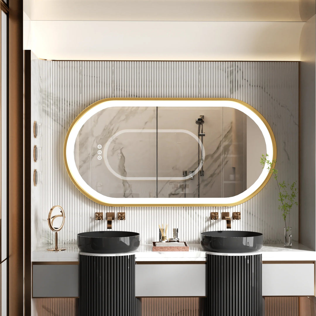 Large LED Oval Bathroom Mirror with Stepless and Anti - Fog Memory - BathroomLux