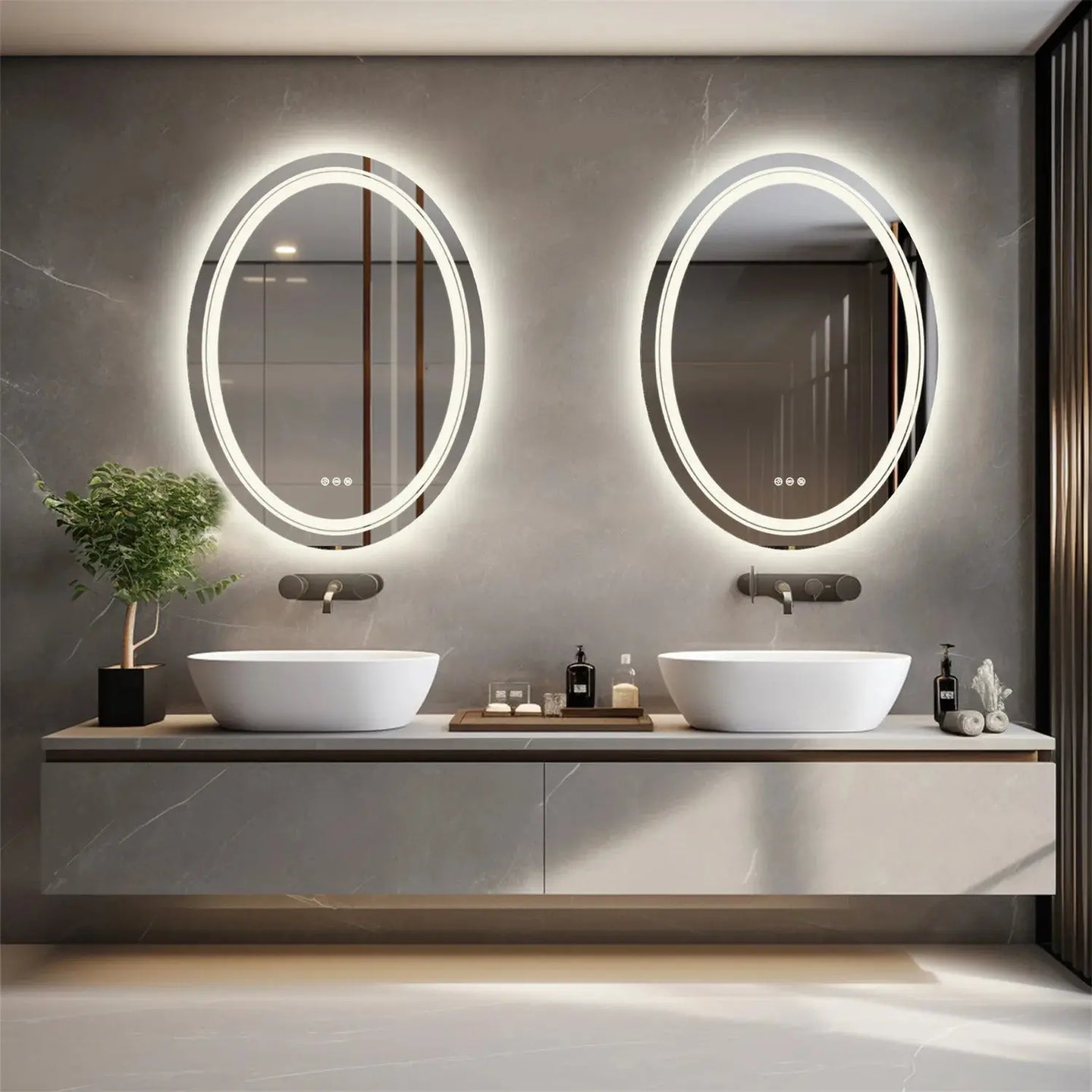 Large Oval Led Bathroom Mirror Anti - Fog Backlit Dimmable Wall Mounted 3 Colors Memory With Plug - BathroomLux