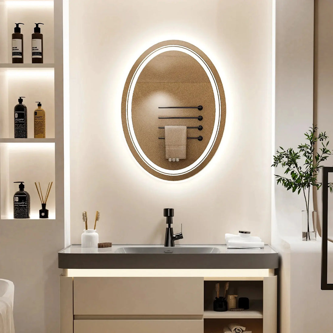 Large Oval Led Bathroom Mirror Anti - Fog Backlit Dimmable Wall Mounted 3 Colors Memory With Plug - BathroomLux