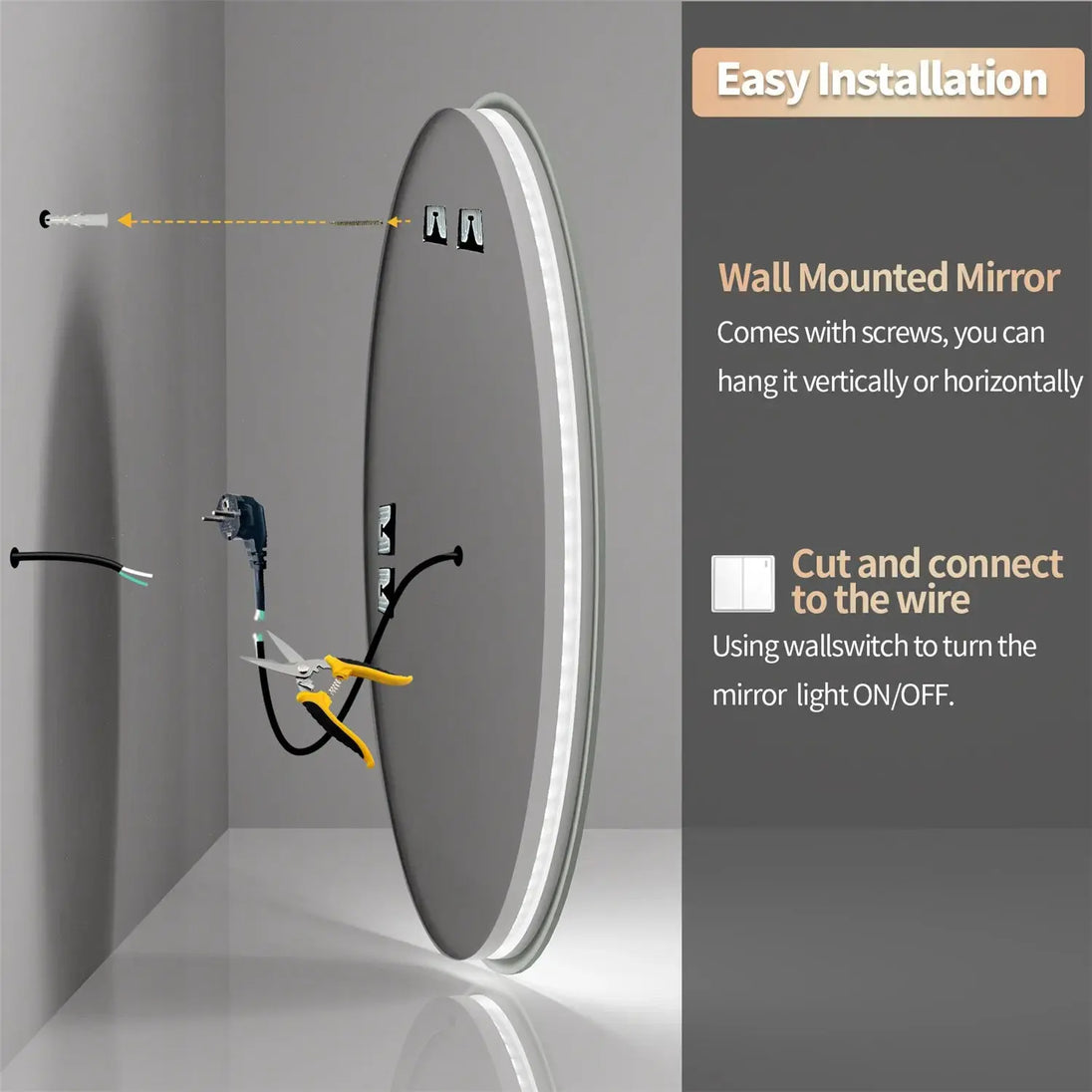 Large Oval Led Bathroom Mirror Anti - Fog Backlit Dimmable Wall Mounted 3 Colors Memory With Plug - BathroomLux