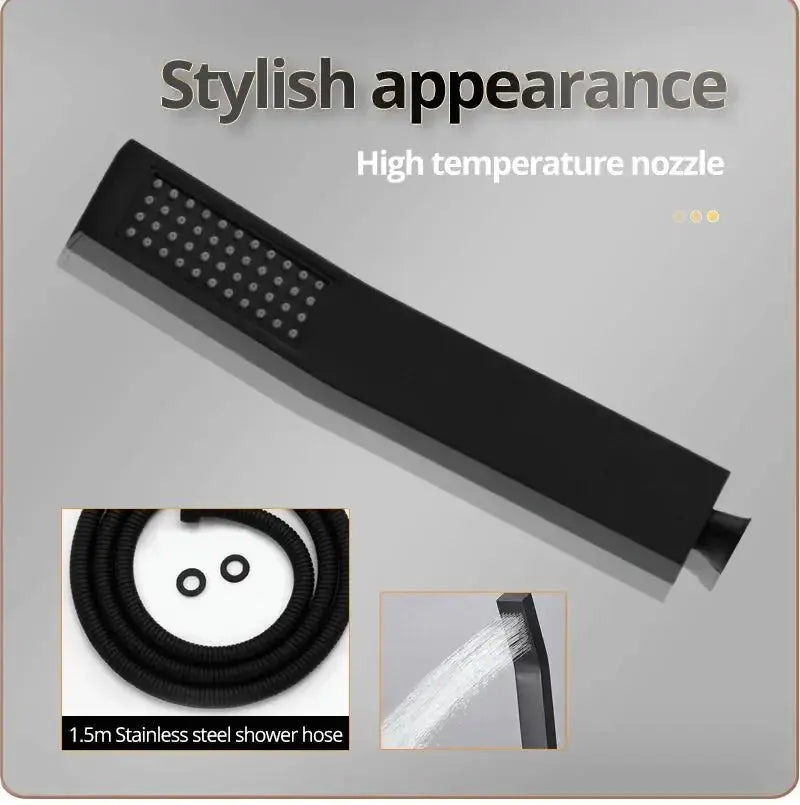 LED Thermostatic Rainfall Shower System – Black Bathroom Mixer Set - BathroomLux