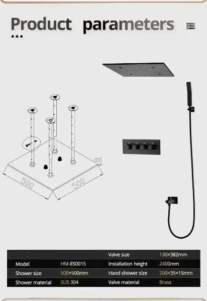LED Thermostatic Rainfall Shower System – Black Bathroom Mixer Set - BathroomLux