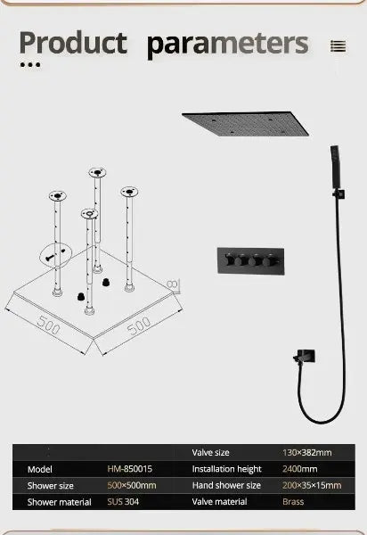 LED Thermostatic Rainfall Shower System – Black Bathroom Mixer Set - BathroomLux