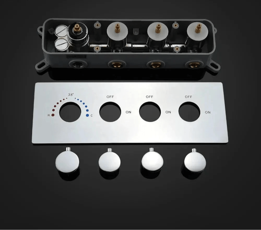 LED Thermostatic Shower System | Modern Rainfall & Waterfall Shower Set - bathroom, showers, thermostaticBathroomLux