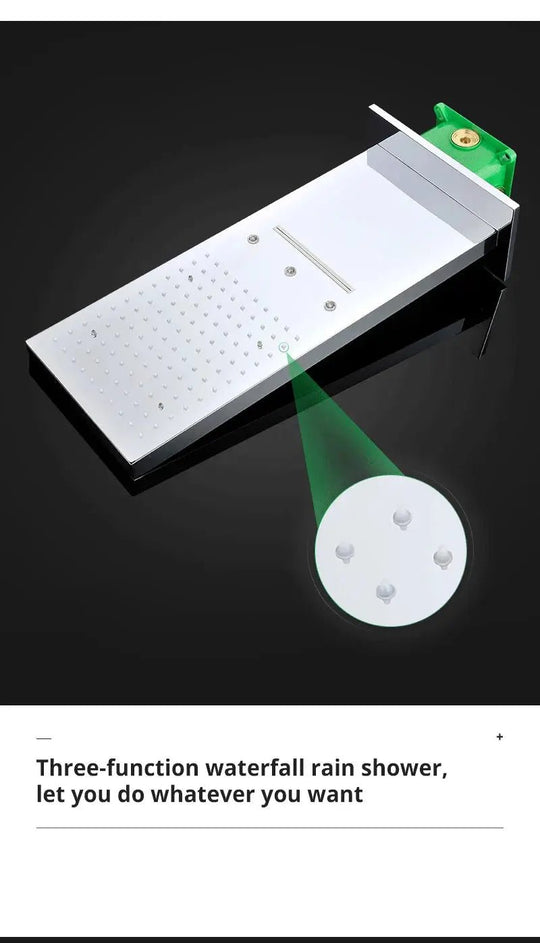 LED Thermostatic Shower System | Modern Rainfall & Waterfall Shower Set - bathroom, showers, thermostaticBathroomLux