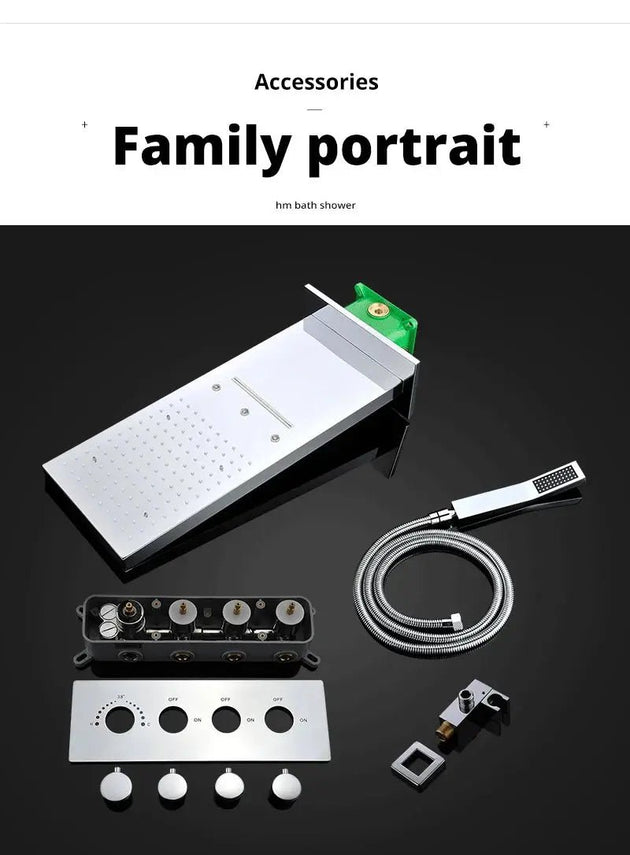 LED Thermostatic Shower System | Modern Rainfall & Waterfall Shower Set - bathroom, showers, thermostaticBathroomLux