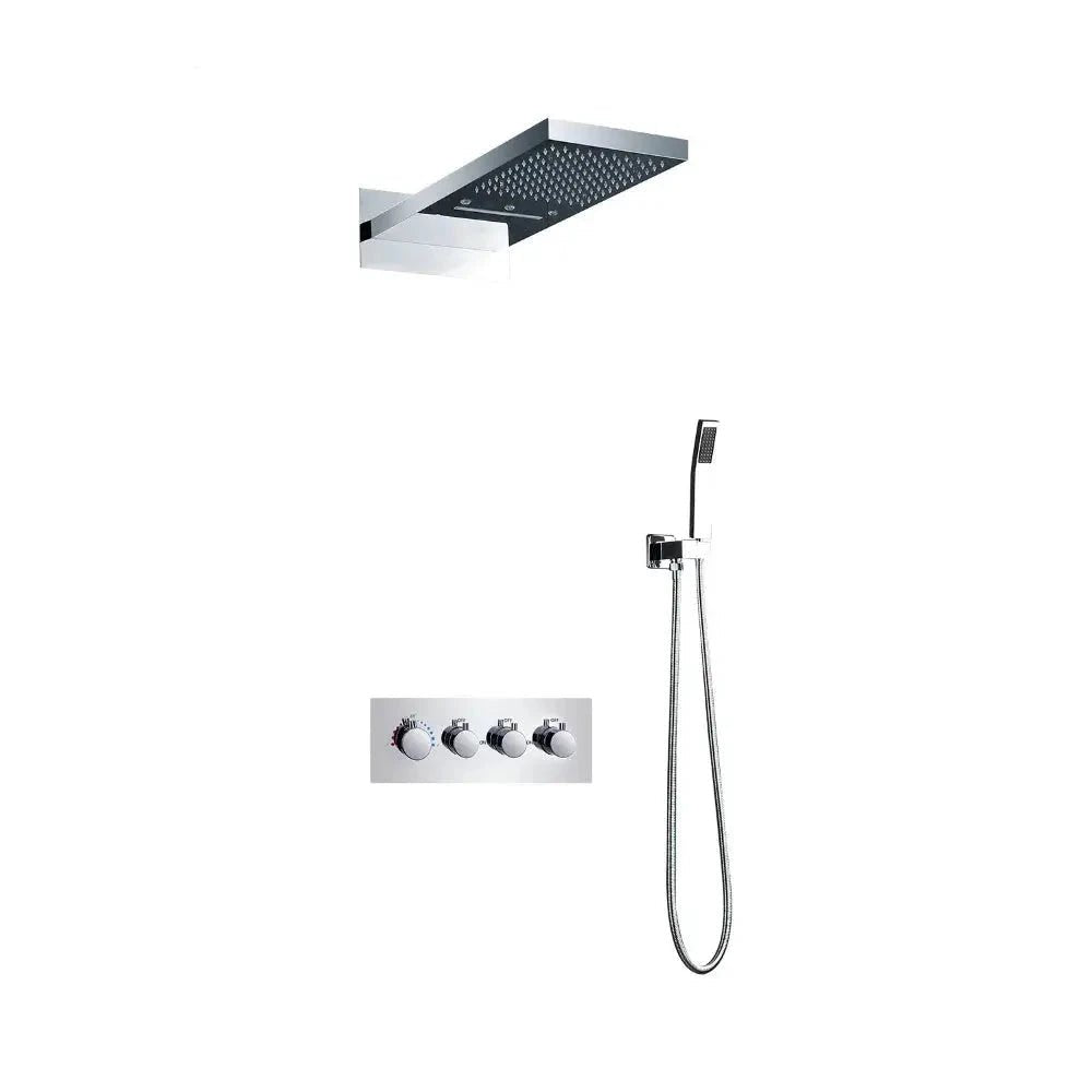 LED Thermostatic Shower System | Modern Rainfall & Waterfall Shower Set - bathroom, showers, thermostaticBathroomLux