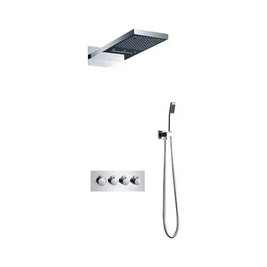 LED Thermostatic Shower System | Modern Rainfall & Waterfall Shower Set - bathroom, showers, thermostaticBathroomLux