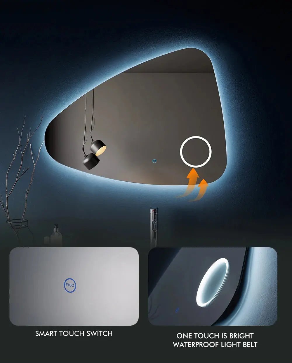 Lux LED Bathroom Mirror – Irregular Shape, Smart Anti - Fog Design - Bathroom Mirror Anti - Fog irregular shapeBathroomLux