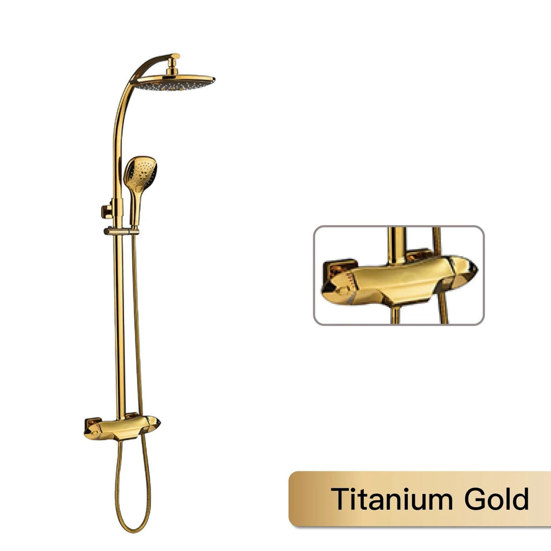 LuxGun Brass Elite Shower System features a dual control and a 3 - function faucet. - BathroomLux