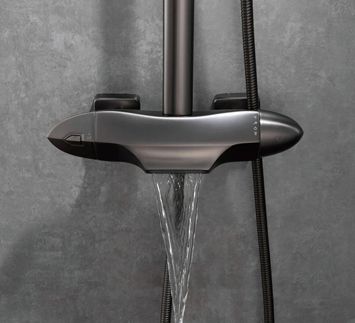 LuxGun Brass Elite Shower System features a dual control and a 3 - function faucet. - BathroomLux