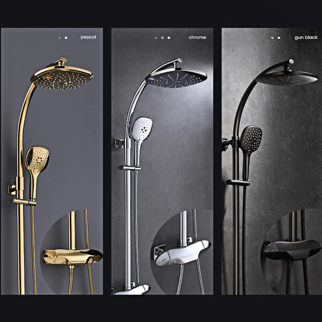 LuxGun Brass Elite Shower System features a dual control and a 3 - function faucet. - BathroomLux