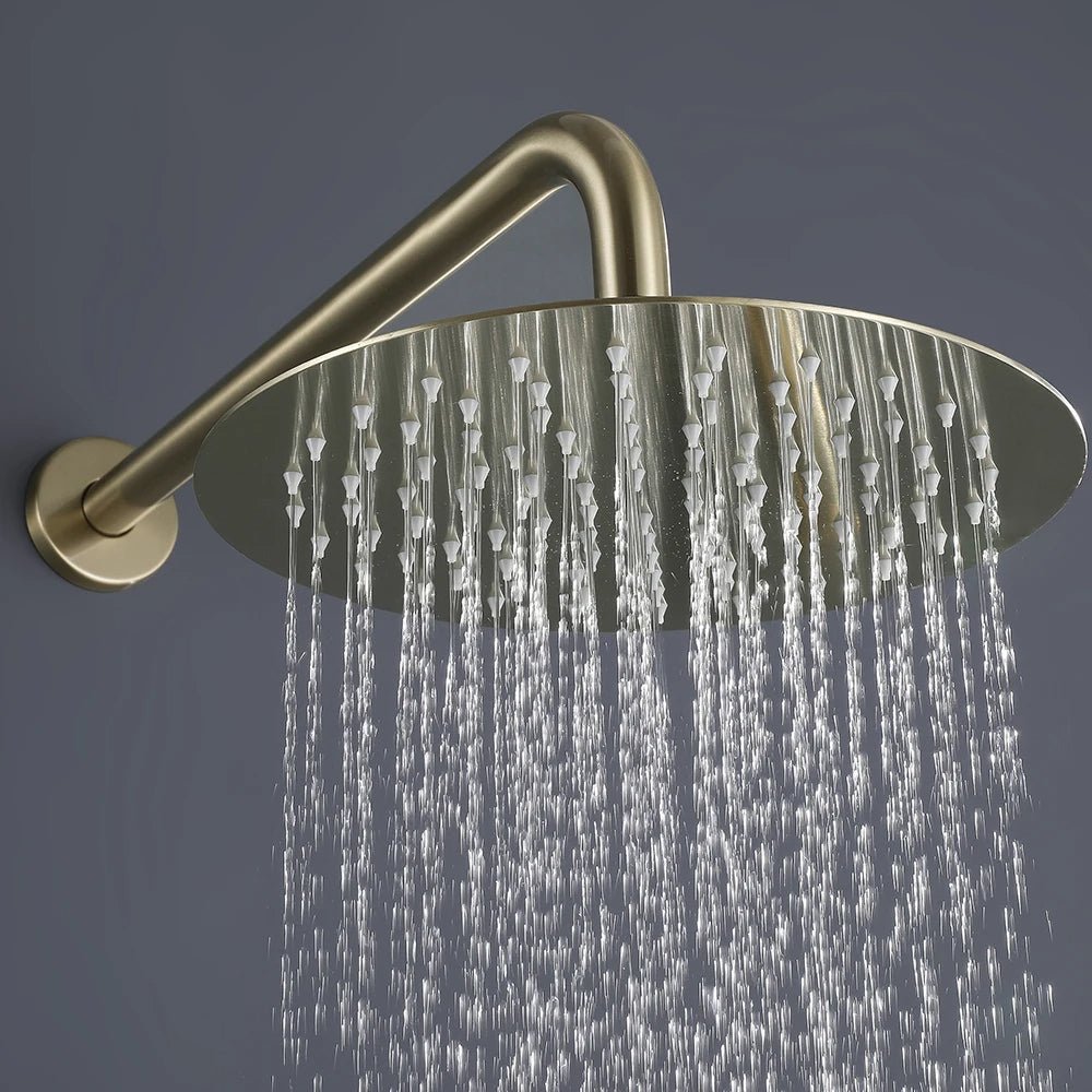 Luxury Concealed Brushed Gold Three - Handle Rain Shower System - 5 Years Warranty - conceal showerBathroomLux