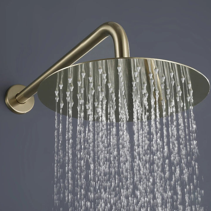 Luxury Concealed Brushed Gold Three - Handle Rain Shower System - 5 Years Warranty - conceal showerBathroomLux