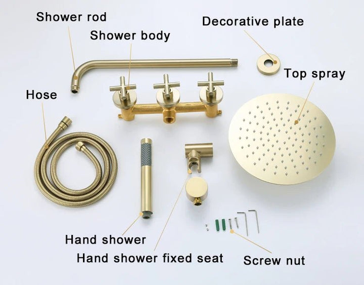 Luxury Concealed Brushed Gold Three - Handle Rain Shower System - 5 Years Warranty - conceal showerBathroomLux