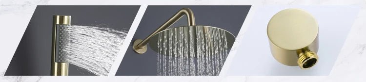 Luxury Concealed Brushed Gold Three - Handle Rain Shower System - 5 Years Warranty - conceal showerBathroomLux