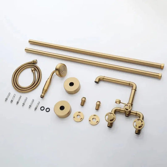 Luxury Freestanding Bath Faucet – Brushed Gold, Dual Handle, Antique Finish - Freestanding Bath FaucetBathroomLux